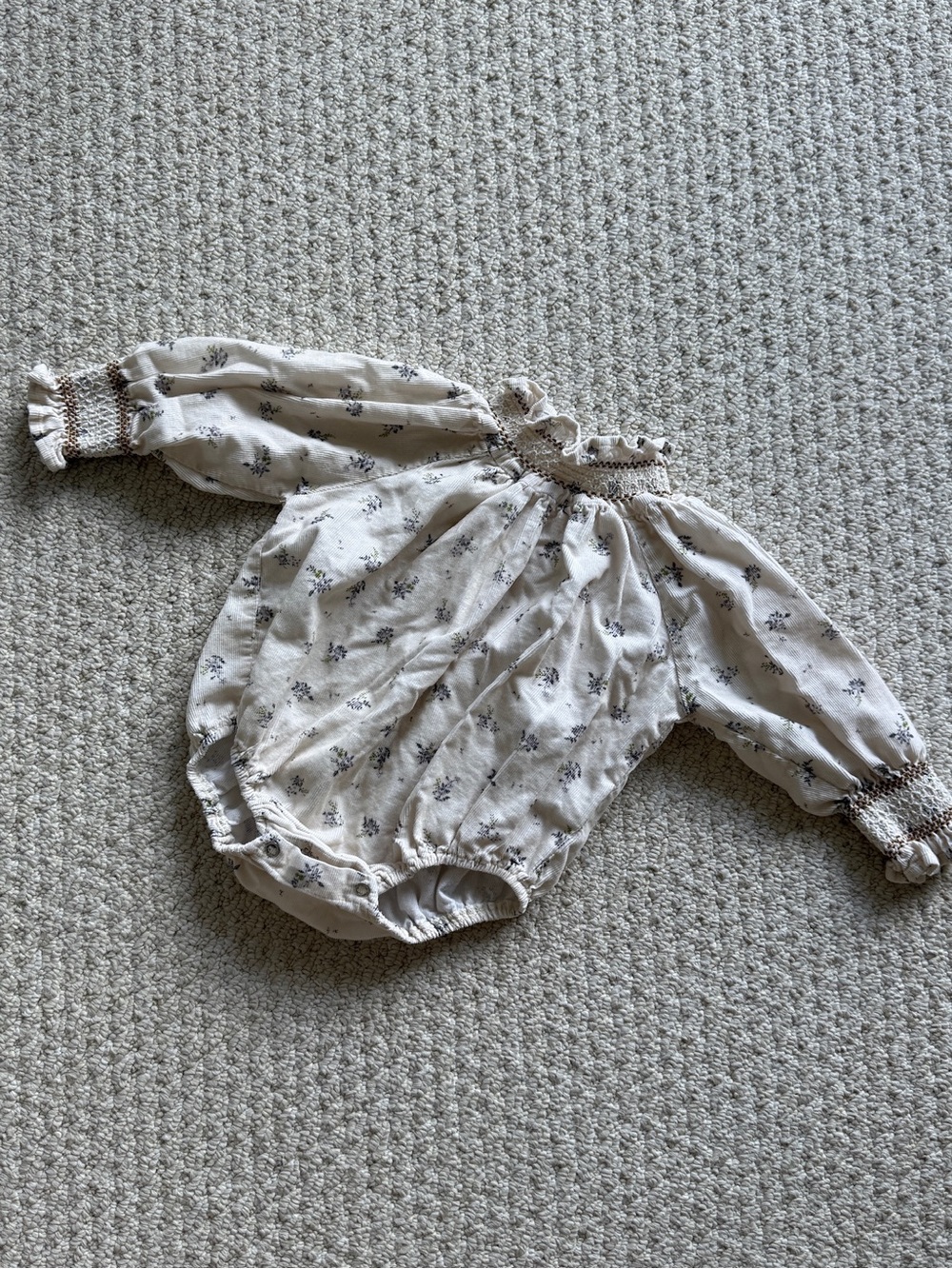 Sam Louloute Cream Floral Smocked Baby Romper